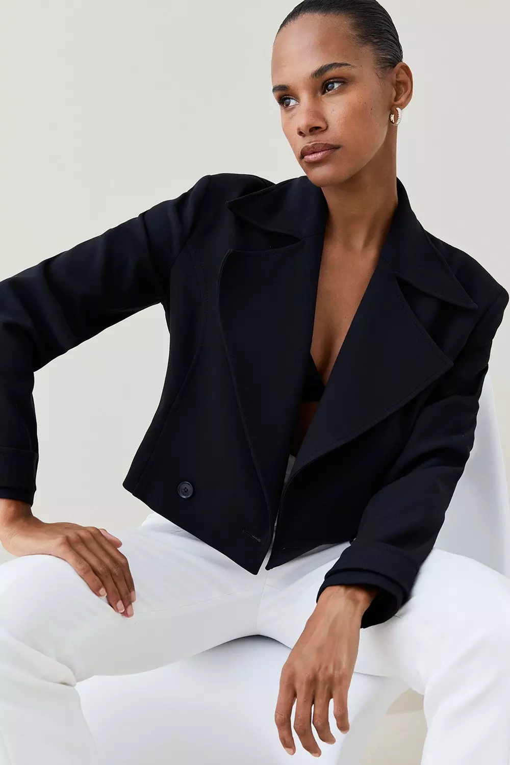 Compact Stretch Cropped Trench Jacket Karen Millen