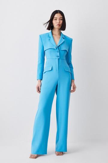 Compact Stretch Tailored Two Piece Jumpsuit aqua