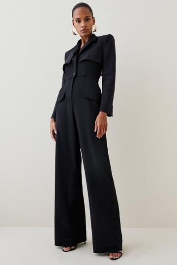 Compact Stretch Tailored Two Piece Jumpsuit black