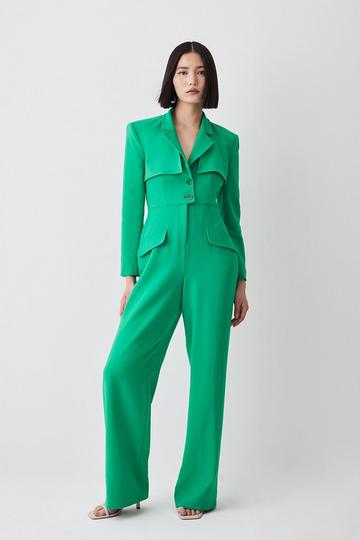 Compact Stretch Tailored Two Piece Jumpsuit green