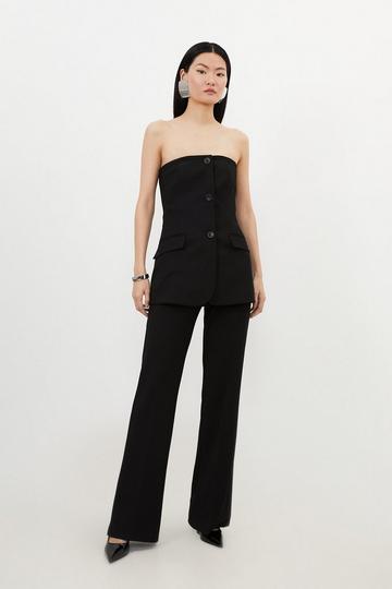 Black Compact Stretch Tailored Button Bodice Jumpsuit