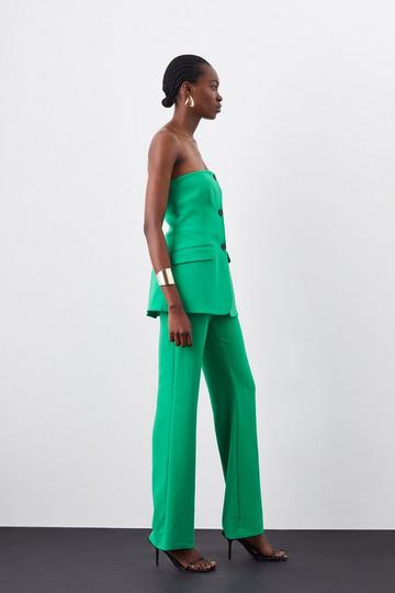 Green Compact Stretch Tailored Button Bodice Jumpsuit