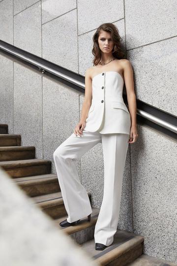 Compact Stretch Tailored Button Bodice Jumpsuit ivory