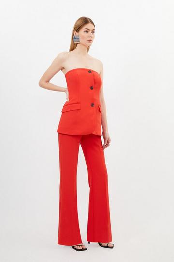 Red Compact Stretch Tailored Button Bodice Jumpsuit
