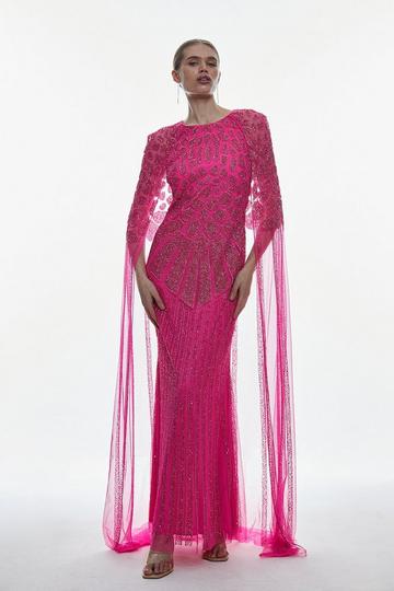 Pink Premium Embellished Caped Maxi Dress