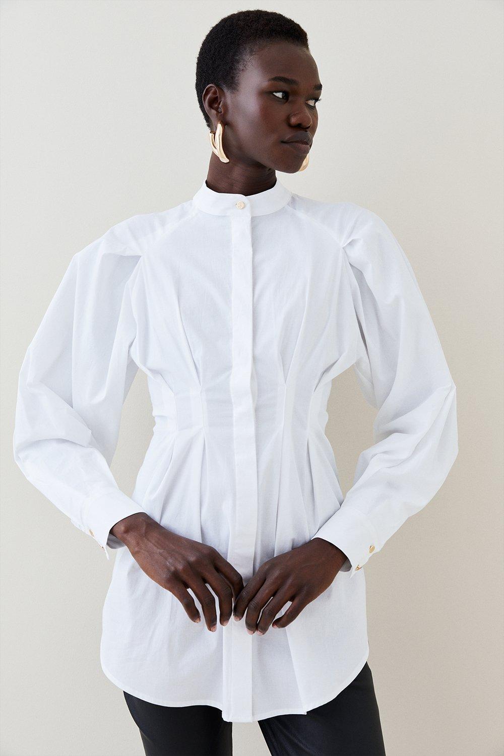 Poplin Tuck Waist Detail Woven Shirt | Karen Millen