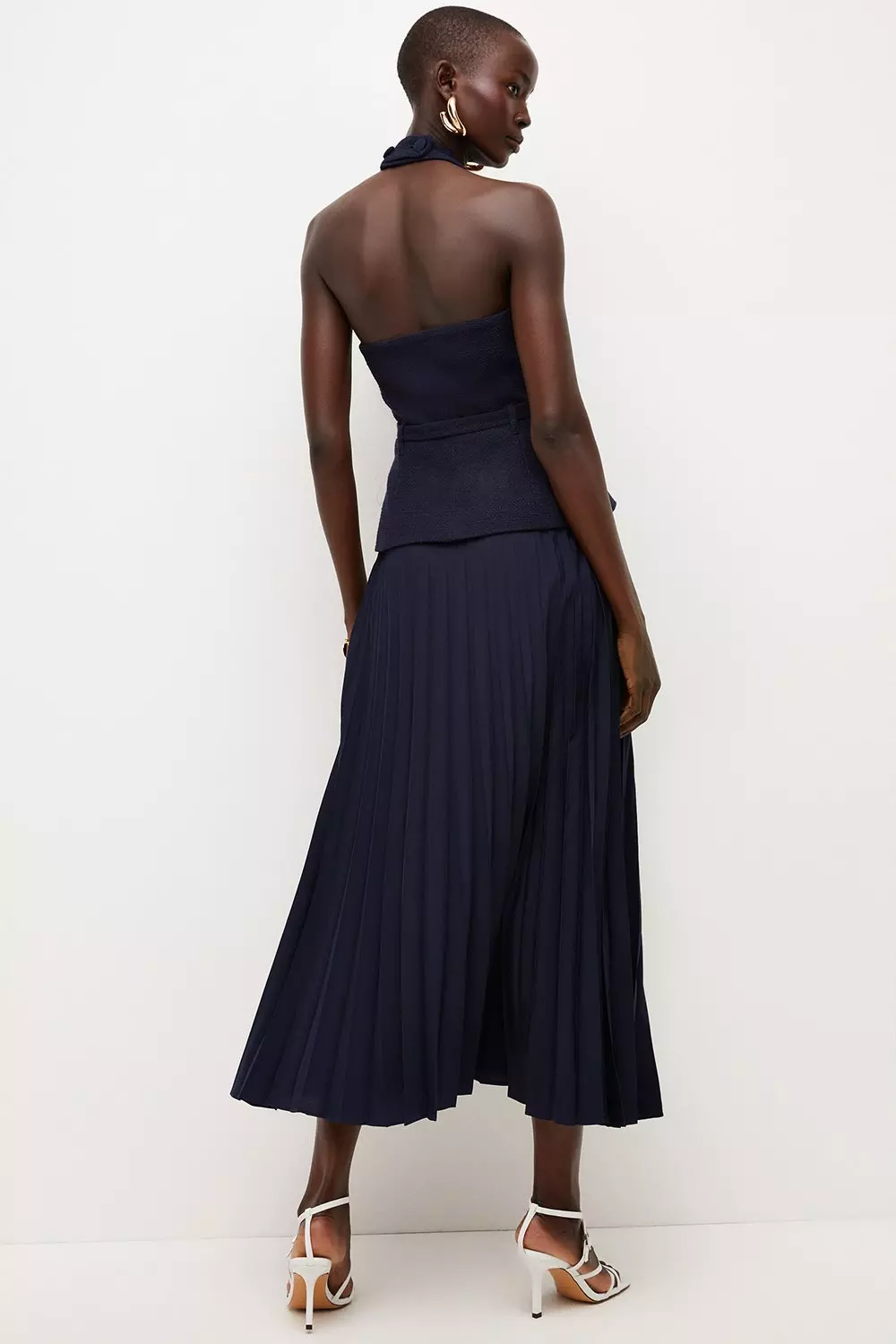 Pleated midi skirt clearance navy