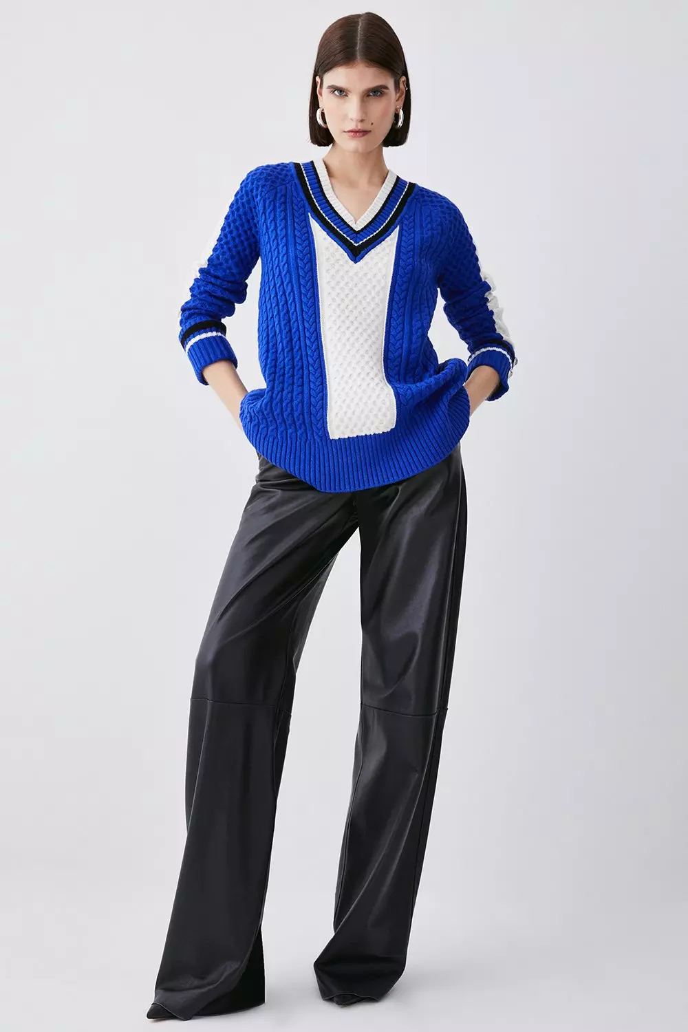 Sporty Color Blocked Cable Knit Sweater Karen Millen