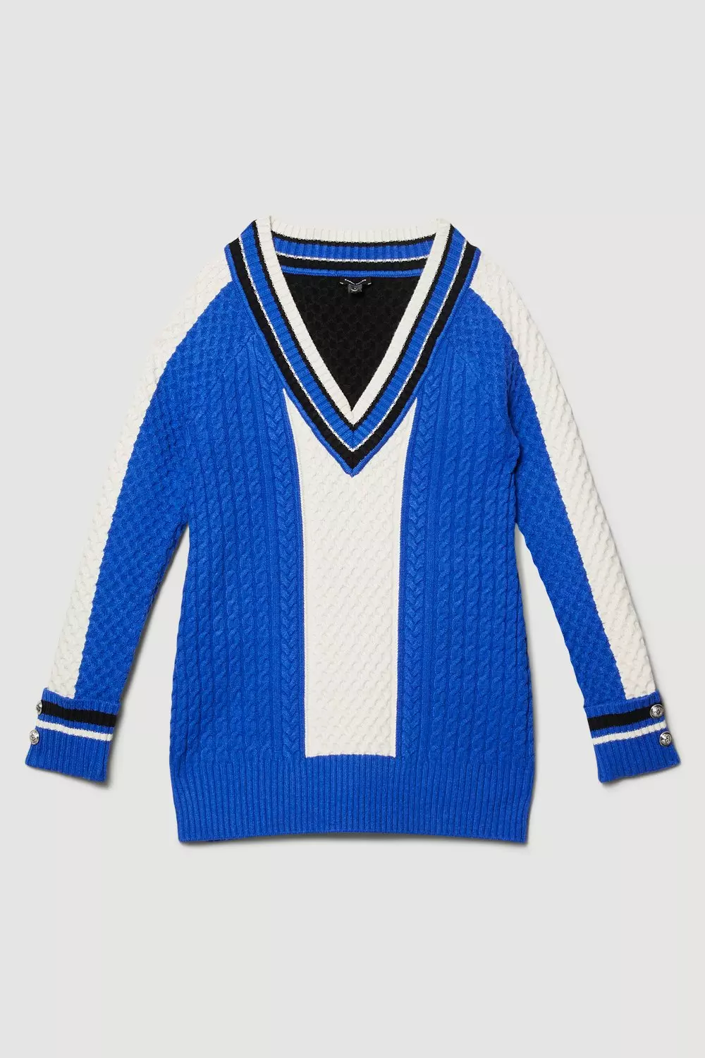 Crew Neck Chunky Cable Knit Pullover Sweater in Cobalt Blue
