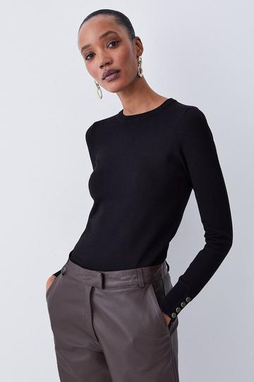 Black Viscose Blend Knitted Crew Neck Sweater