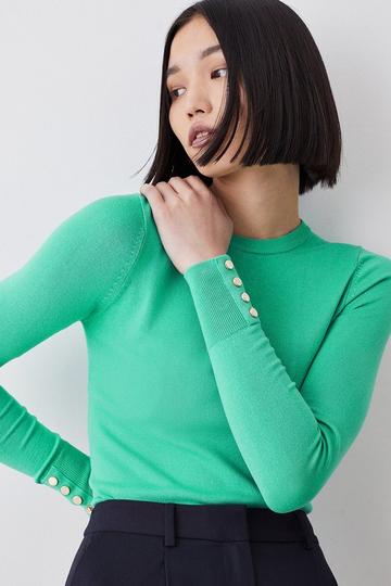 Green Viscose Blend Knitted Crew Neck Sweater
