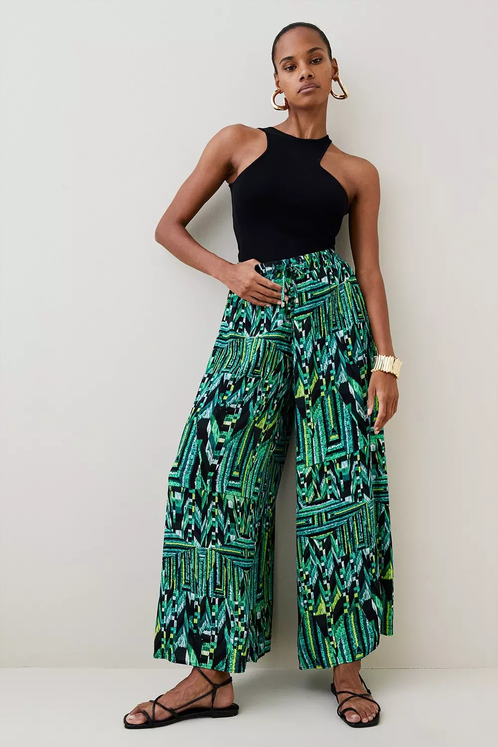 Abstract Floral Wide-Leg Pants