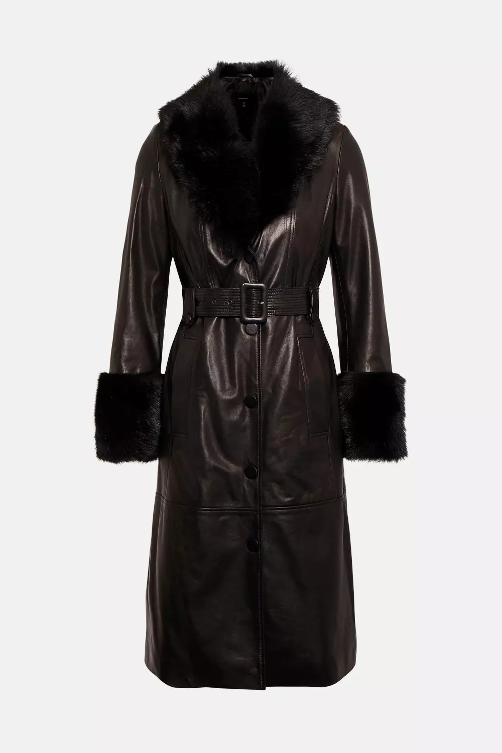 Long leather 2025 coat with fur