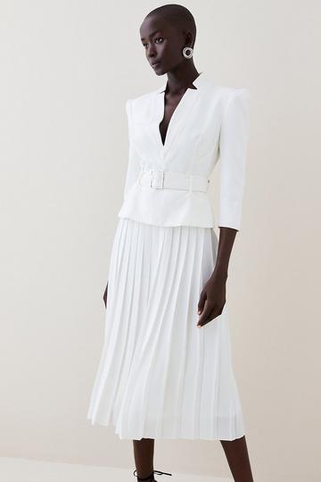 Structured Crepe Forever Soft Pleated Midi Dress ivory