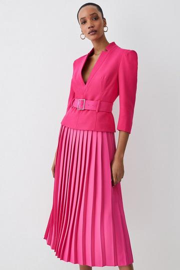 Pink Structured Crepe Forever Soft Pleated Midi Dress