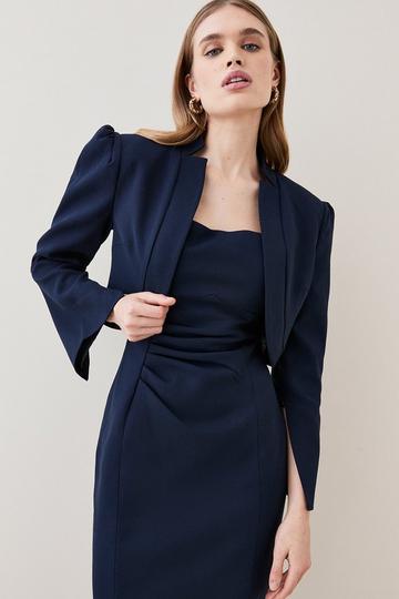 Navy Structured Crepe Forever Crop Tailored Jacket