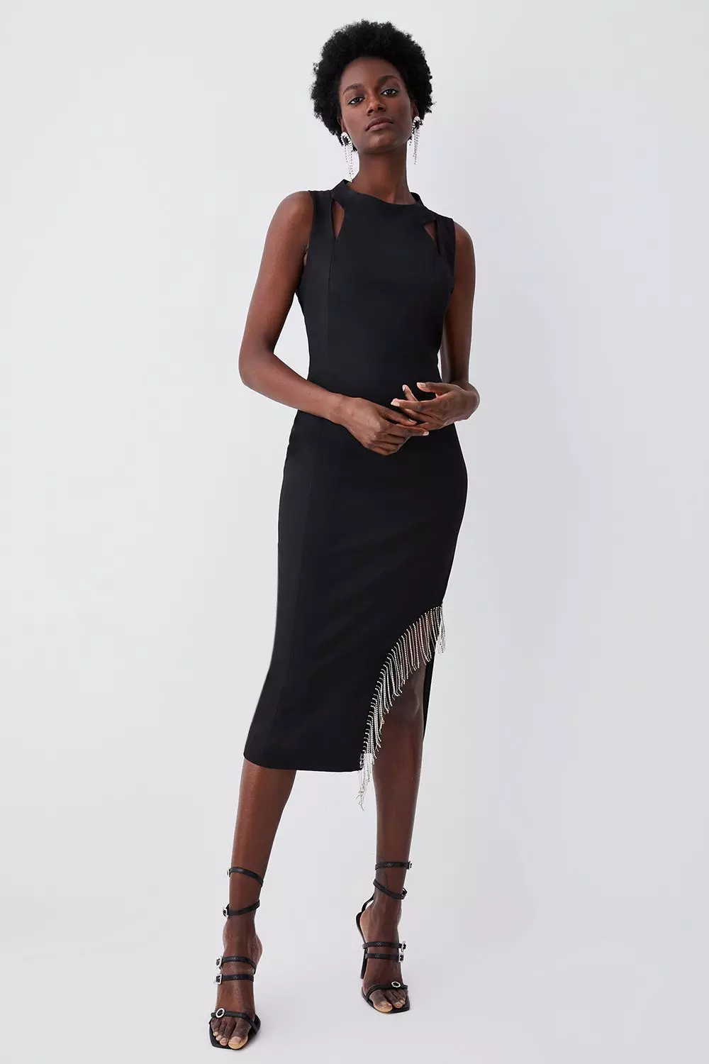 Midi dress with clearance fringe