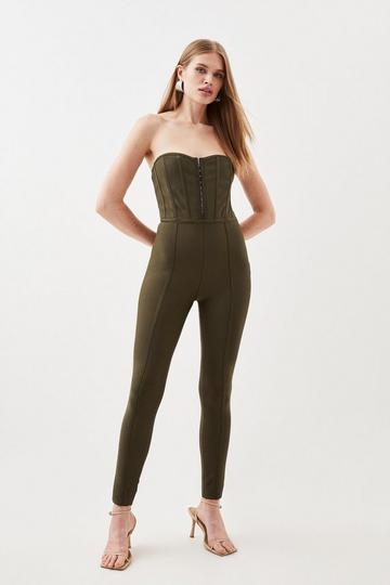 Knitted Bandage Corset Strapless Jumpsuit olive