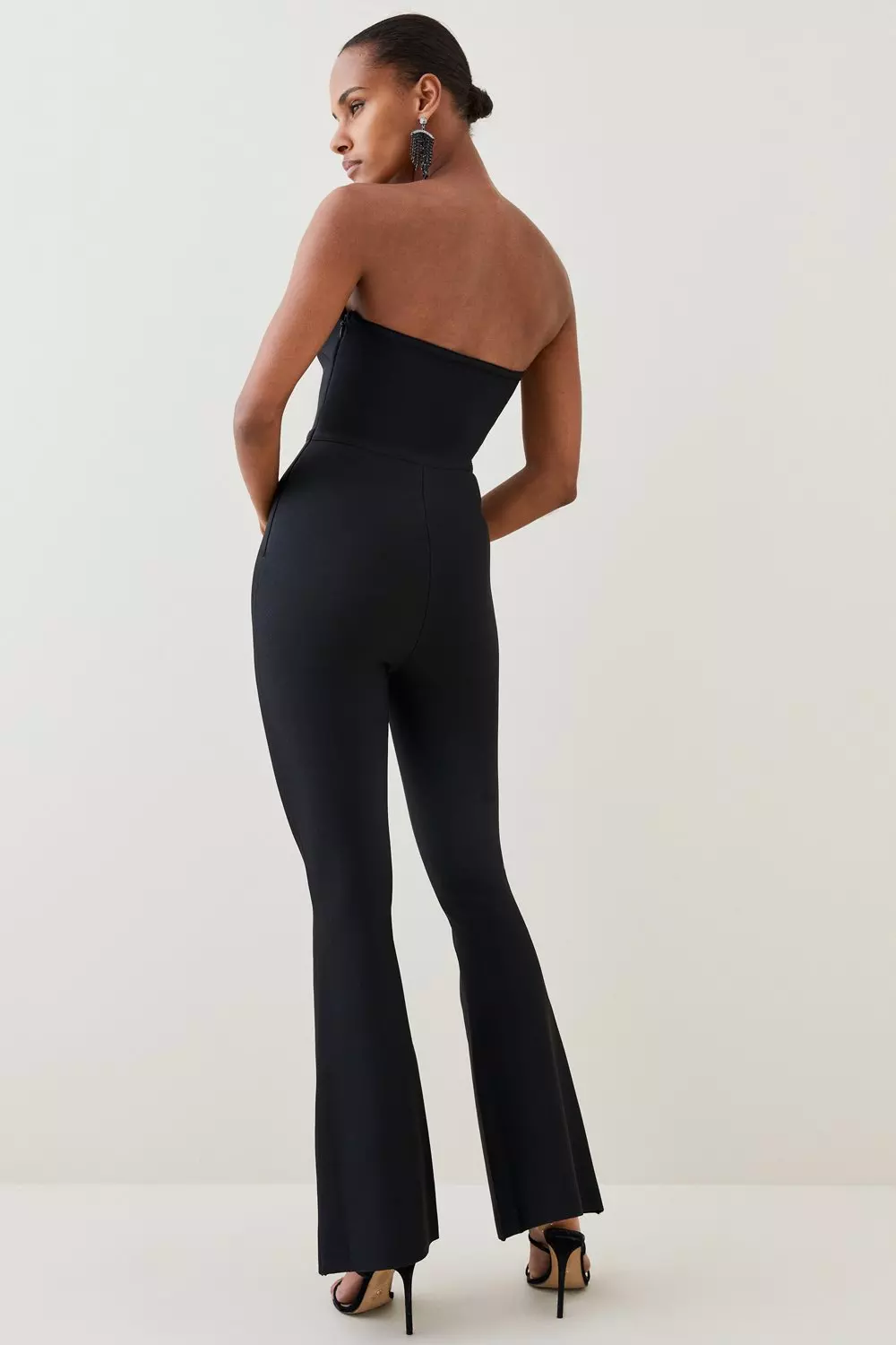 Goldie Woven Wool Bandeau Corset Jumpsuit in Black