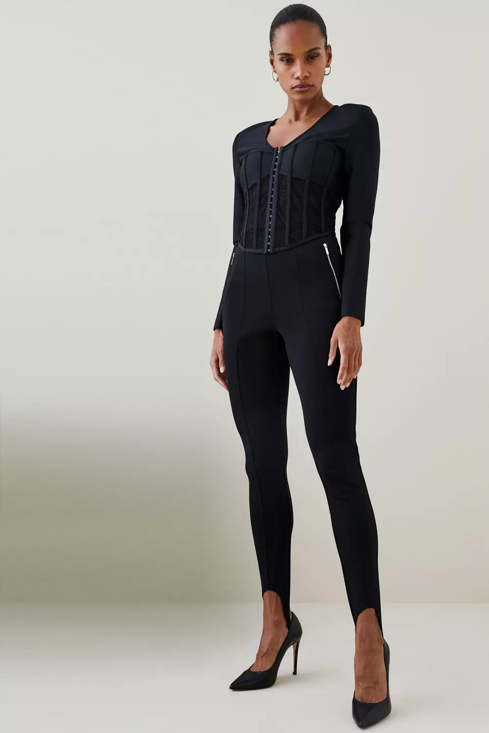 LIMITED COLLECTION Curve Black Corset Long Sleeve Jumpsuit