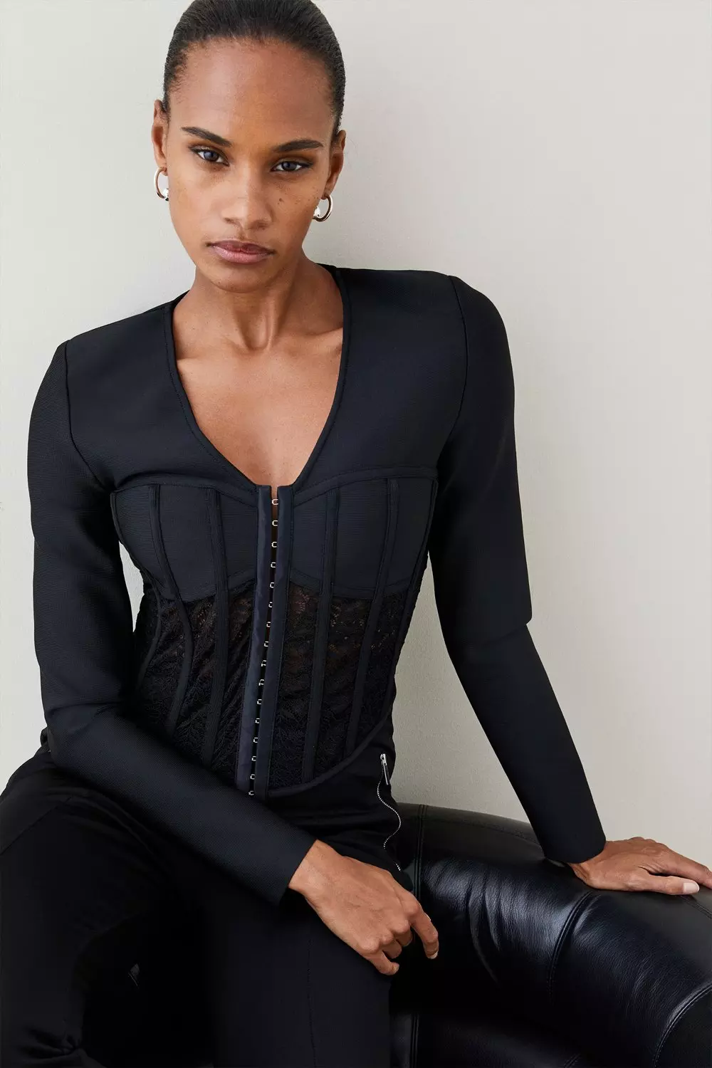 Bandage Long Sleeve Hook And Eye Corset Top