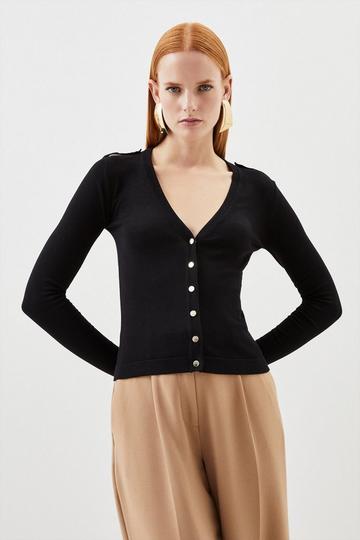 Black Viscose Blend Knitted Button Detail Cardigan