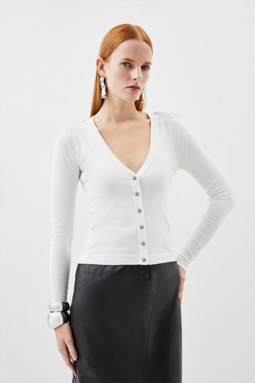 Viscose Blend Knitted Button Detail Cardigan ivory