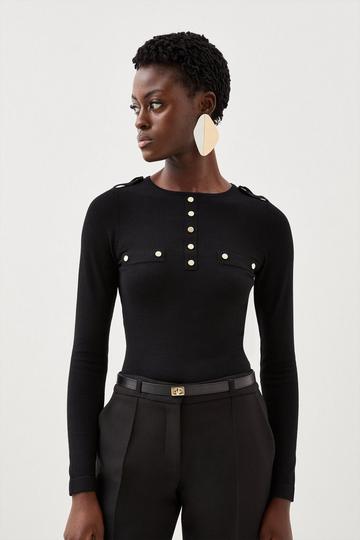 Black Viscose Blend Knitted Button Detail Sweater