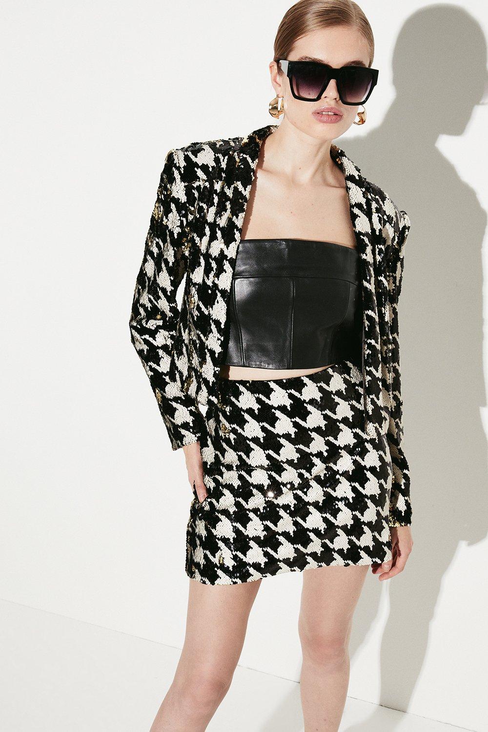 Sequin houndstooth pencil clearance skirt