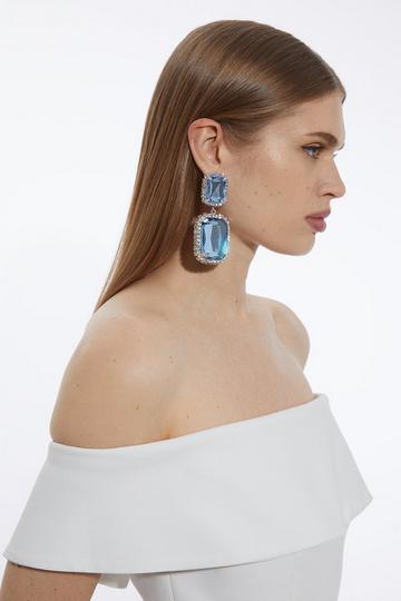 Blue Statement Diamante Framed Drop Earrings