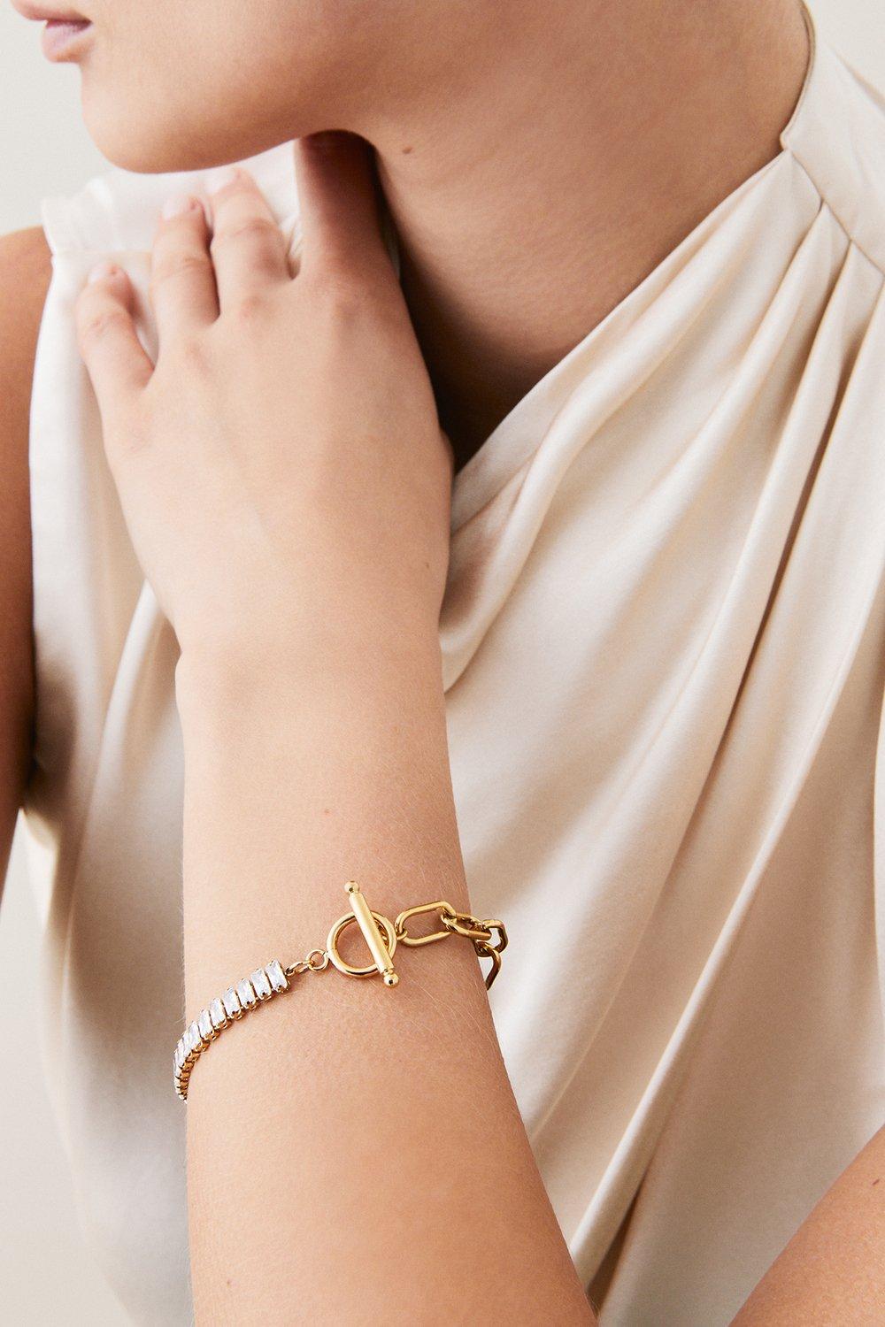 Gold Plated Half Chain Half Diamante Bracelet Karen Millen