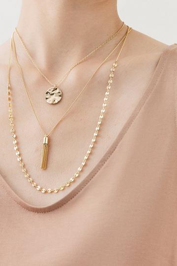 Triple Chain Detailed Necklace gold