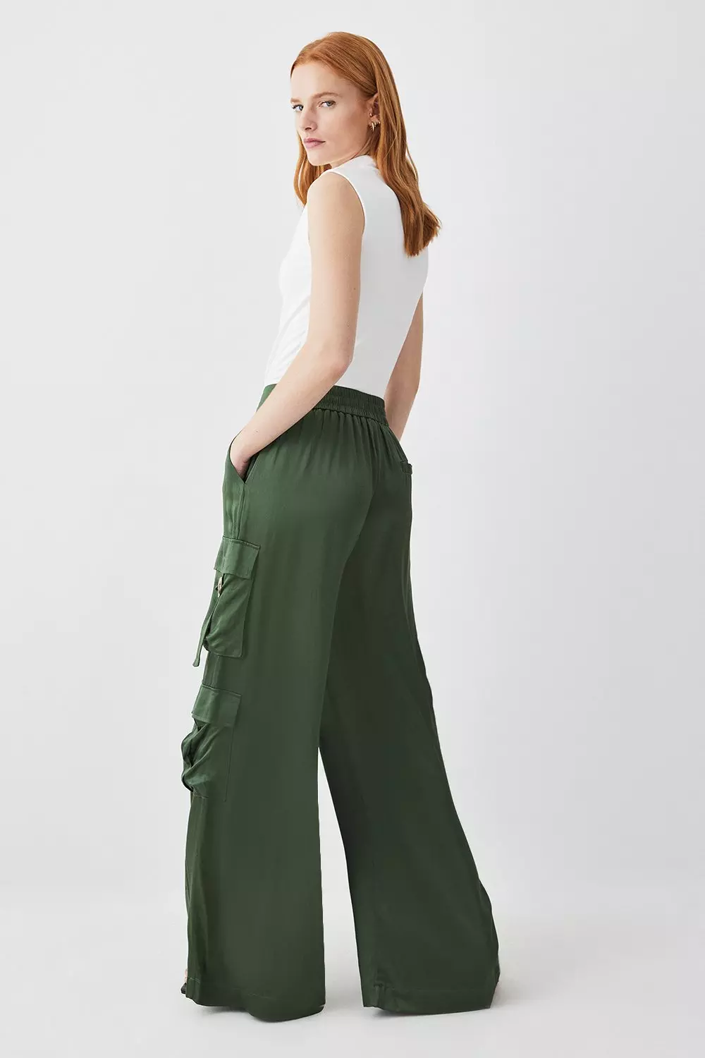 Zara White Satin Cargo Trousers (Pants), Women's Fashion, Bottoms