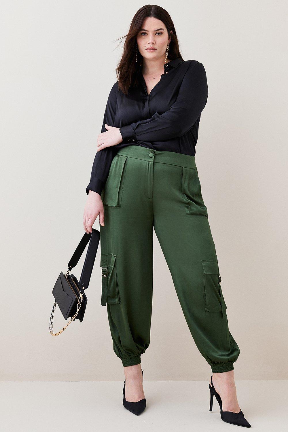 Plus Size Low Rise Satin Cargo Trouser