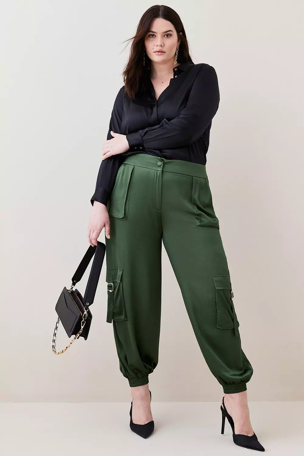 Plus Black Cargo Wide Leg Jeans, Plus Size