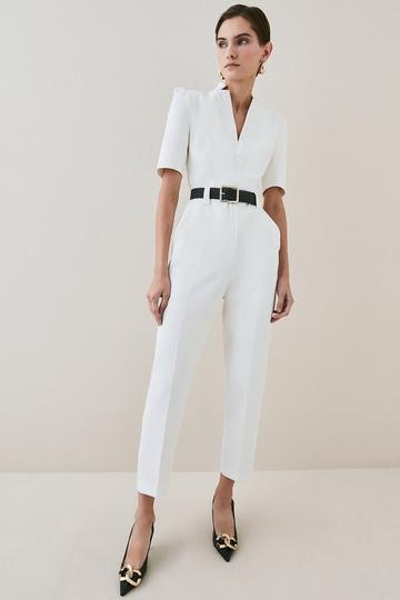 Petite Forever Belted Jumpsuit ivory
