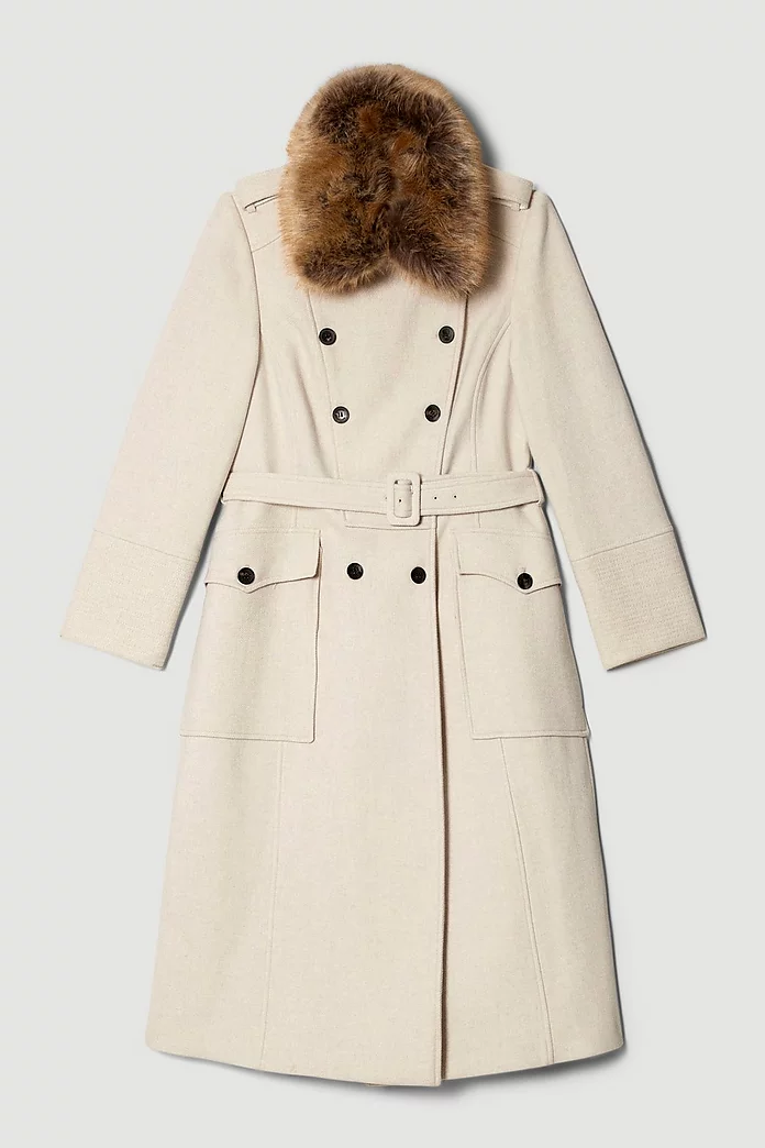 Lydia Millen Plus Size Italian Wool Faux Fur Collar Longline Coat
