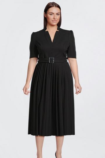 Black Plus Size Structured Crepe Forever Pleat Dress