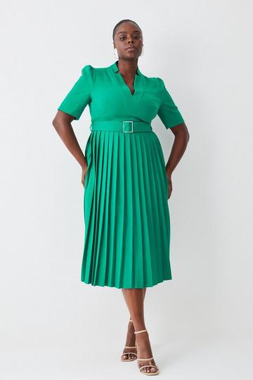 Plus Size Structured Crepe Forever Pleat Dress green