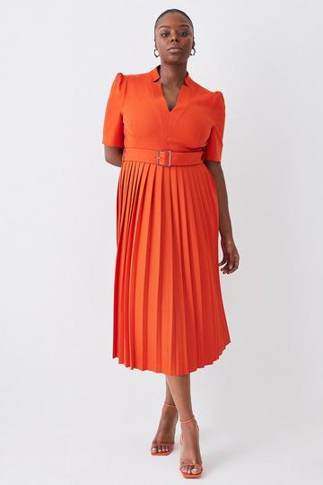 Orange Plus Size Structured Crepe Forever Pleat Dress