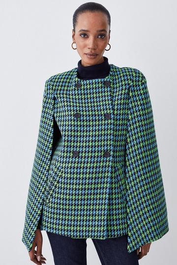 Green Colorpop Flannel Wool Blend Cape Coat