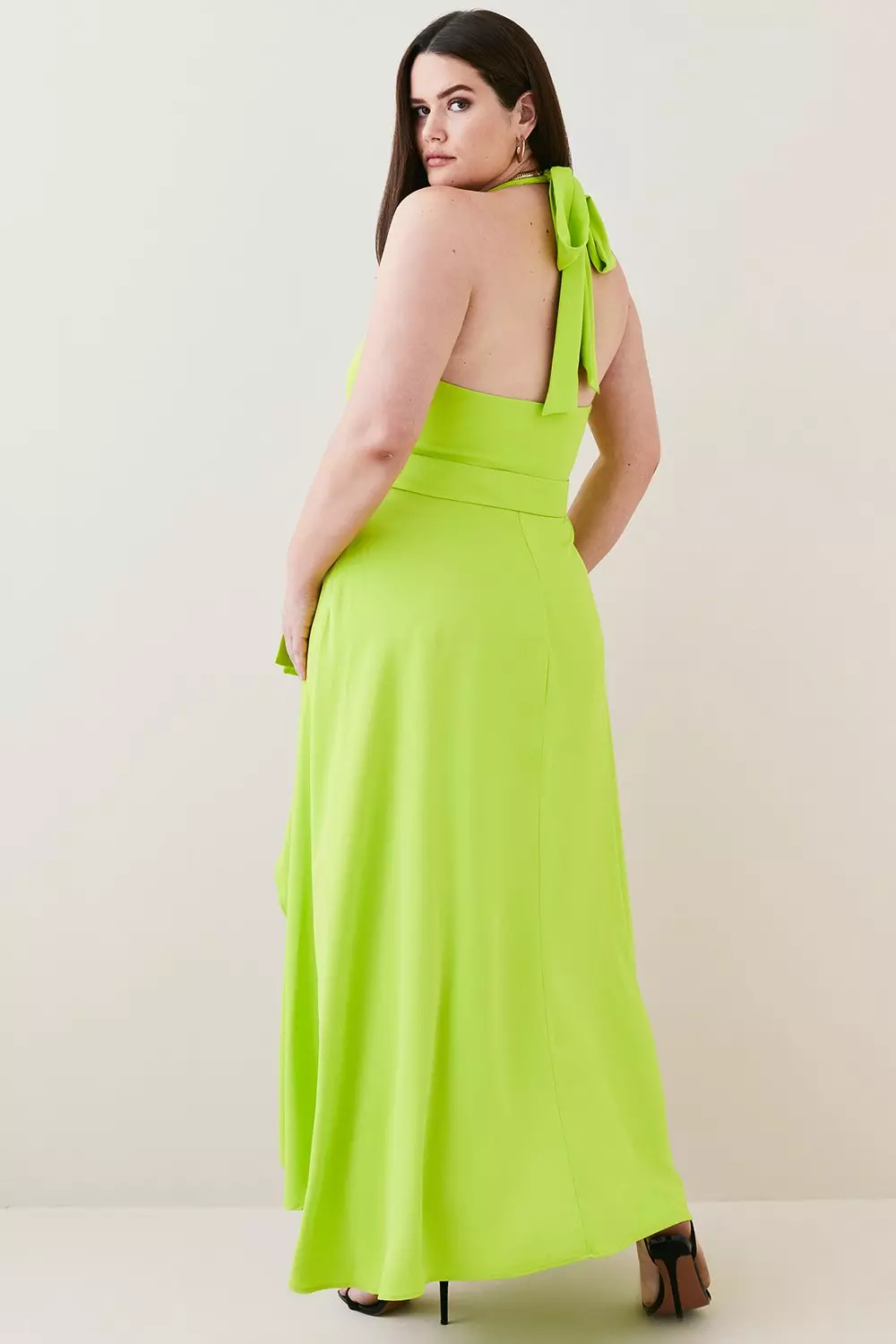 Soft Tailored Waterfall Halter Maxi Dress