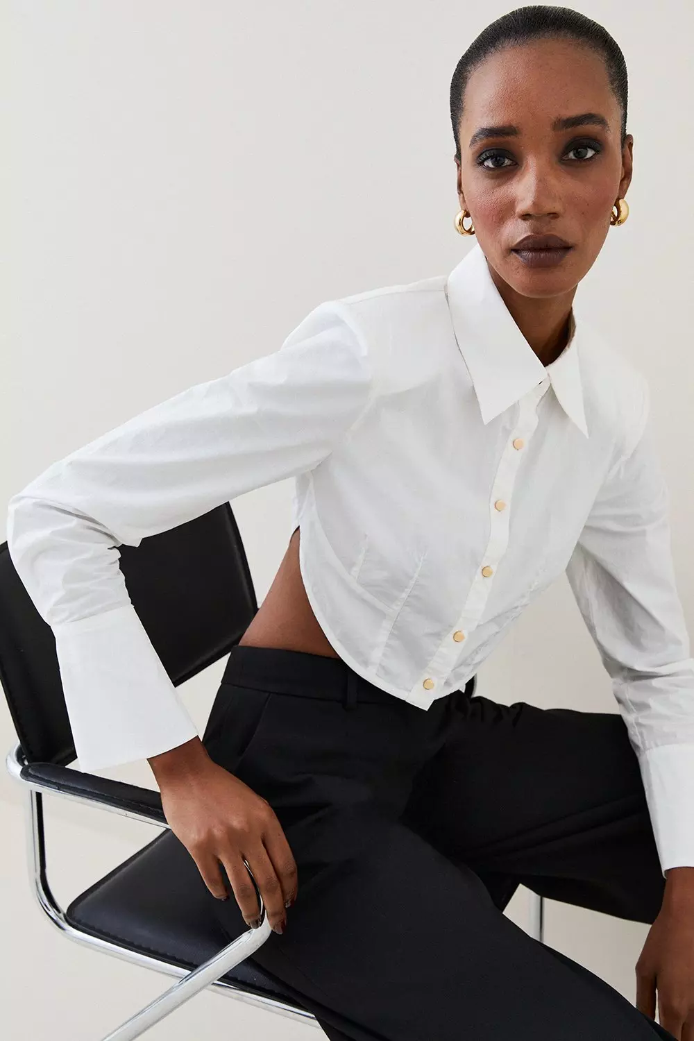 Structured Poplin Cropped Corset Woven Shirt