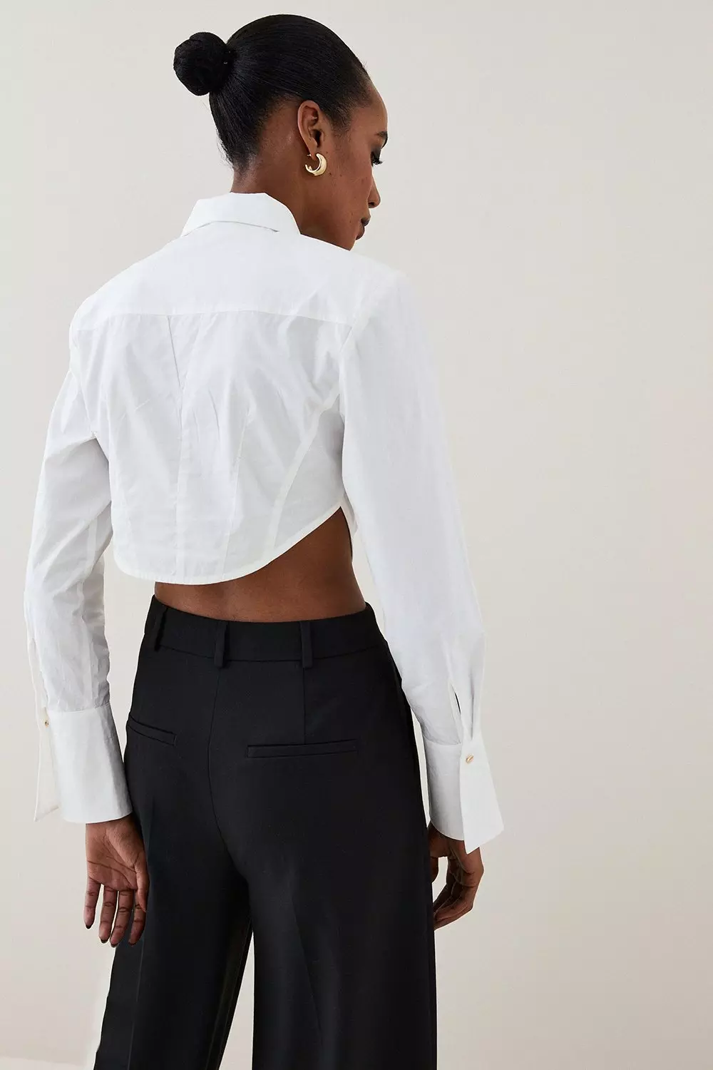 White Textured Woven Underbust Cropped Shirt