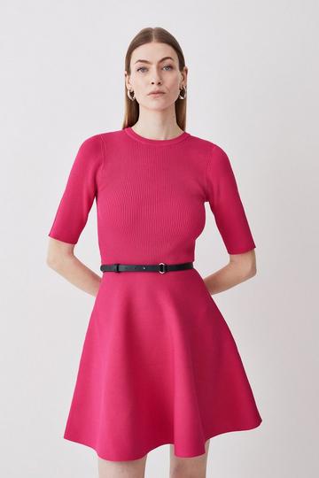 Pink Rib Knitted Skater Mini Dress