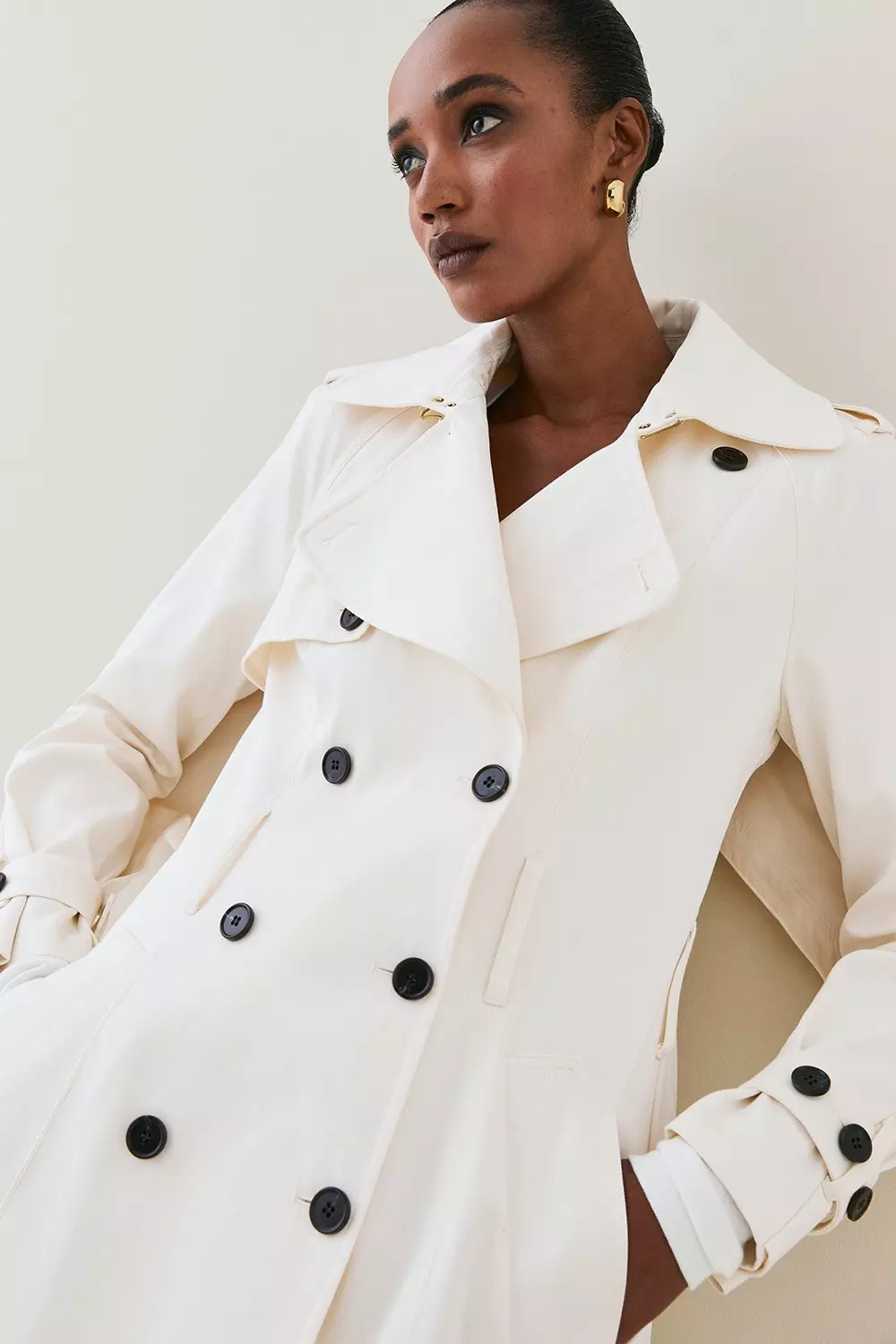 Cotton Pleated Skirt Trench Coat | Karen Millen