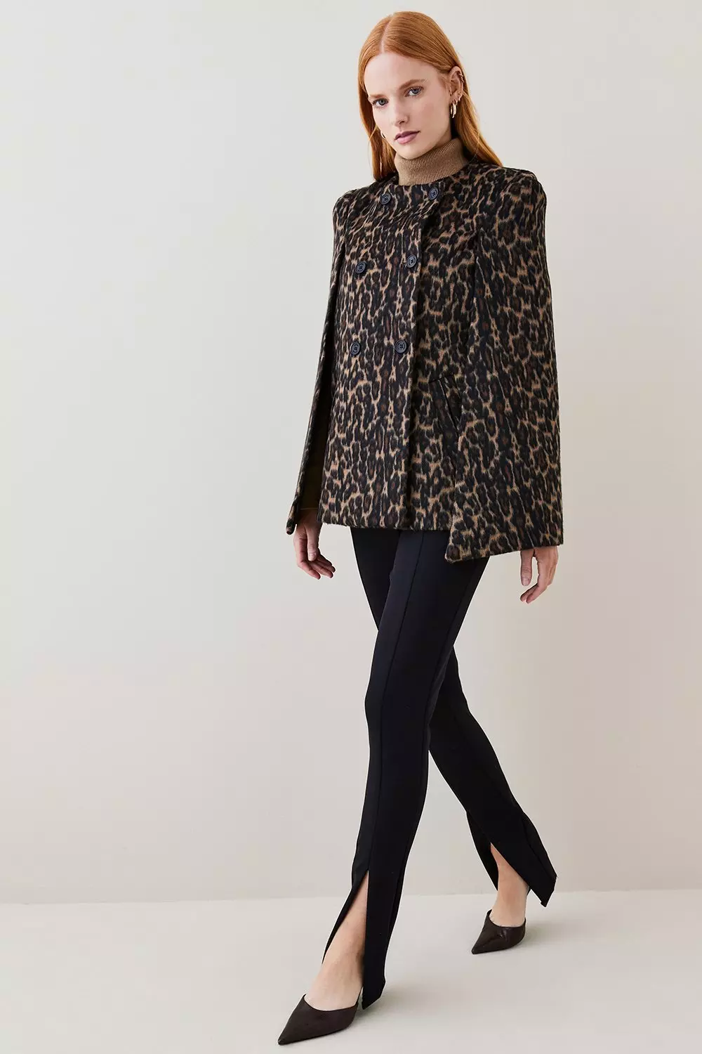 Italian Wool Blend Animal Jacquard Cape Coat Karen Millen