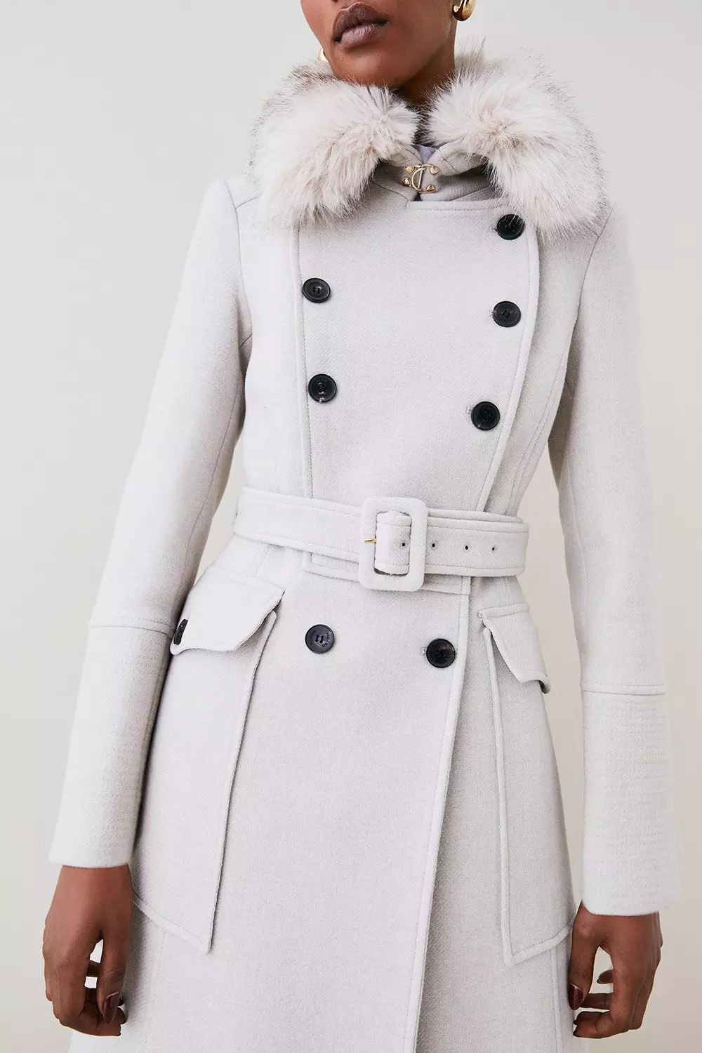 Lydia Millen Italian Wool Faux Fur Collar Longline Coat, 60% OFF