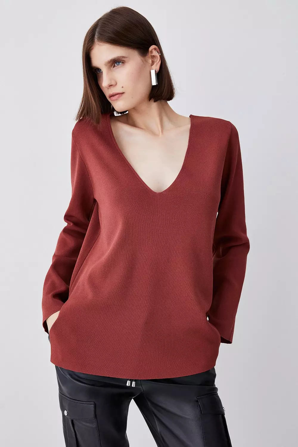 Premium 100% Washed Wool Structured Knit Top | Karen Millen