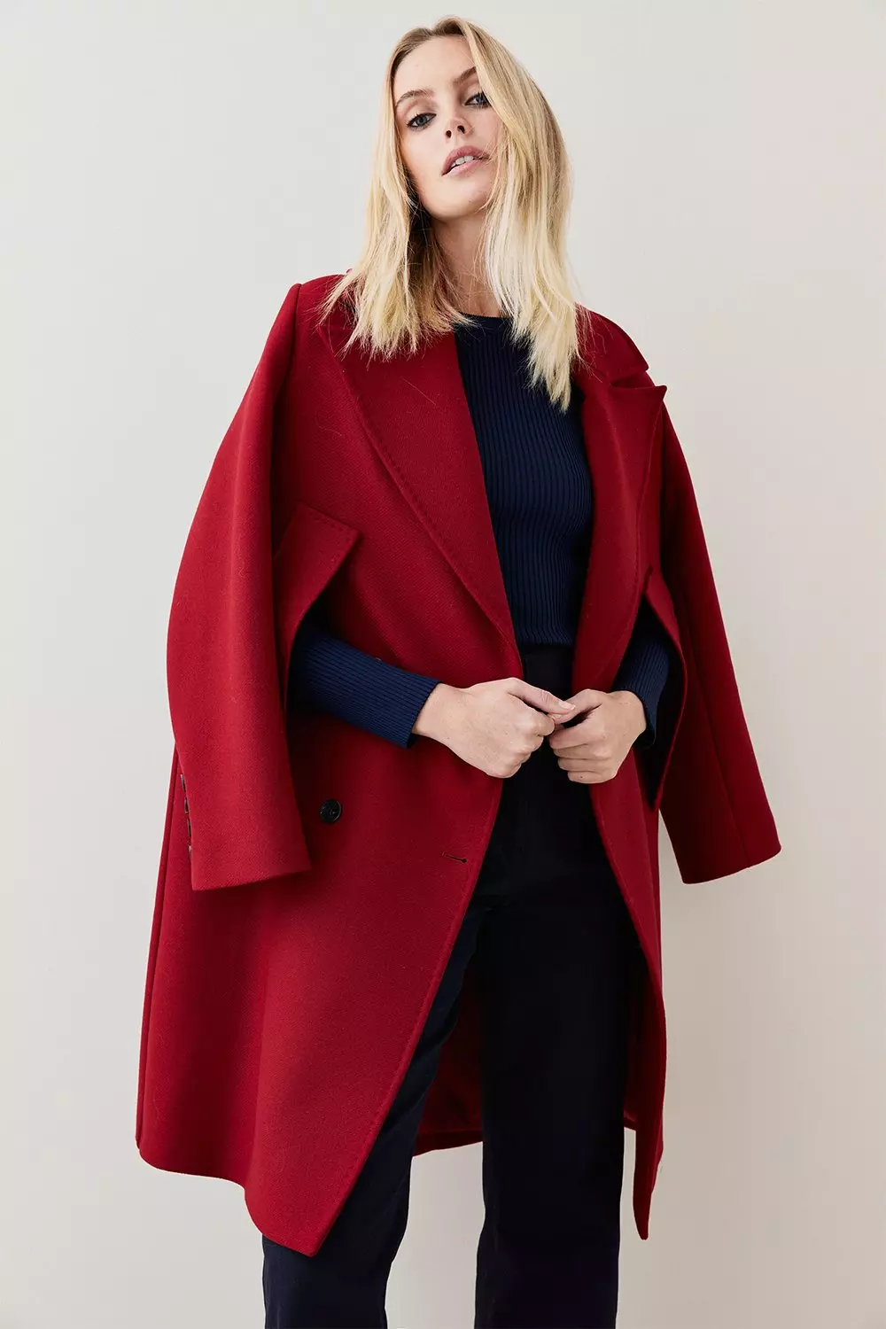 Karen millen red wool 2024 coat